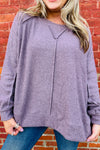 Chic Women's Orchid Petal Oversized Long Sleeve Top with Ribbed Knit and Exposed Seam for Effortless Everyday Style