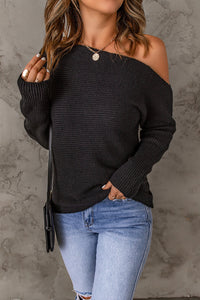 Elegant Off-The-Shoulder Black Knit Sweater
