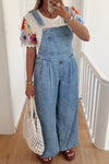 Dusk Blue Retro Wide Leg Denim Jumpsuit for Women with Pleats and Pockets - Stylish and Comfortable Fit