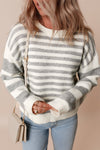 Cozy Women's Gray Striped Drop Shoulder Sweater - Casual Knit Top for Effortless Everyday Style and Comfort