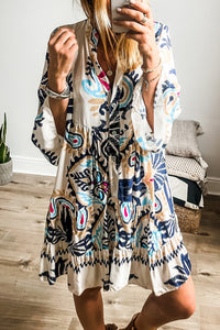 Floral Print Fringed V-neck Mini Dress