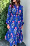 Flattering Women's Floral Print Midi Dress - Elegant Spring & Summer Style, Comfortable Fit for Any Occasion