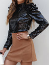 Sequin Top with Puffy Sleeves