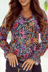 Spring Women's Multicolor Floral Ruffled Long Sleeve V-Neck Blouse - Effortlessly Elegant Top for Stylish Casual Outfits