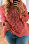 Plus Size Women's Coral Open Knit Sweater - Stylish Drop Shoulder Design for Casual Comfort and Effortless Chic