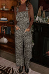 Trendy Women's Loose-Fit Brown Leopard Print Denim Jumpsuit - Casual Chic Straight Leg Overalls for Effortless Style