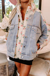 Women's Beige Floral Sherpa Denim Jacket - Cozy Chic Outerwear for Effortless Layering and Stylish Warmth