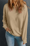 Cozy Women's Khaki Crewneck Pullover Sweatshirt - Casual Style for Everyday Comfort and Effortless Layering