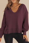 Soft Beige Women's Waffle Knit Sweatshirt - Relaxed Fit for Everyday Comfort and Effortless Style