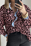 Trendy Women's Pink Leopard Print Frill Shirt - Stylish Top for Fashion-Forward Looks and Effortless Outfits