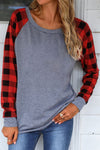 Trendy Women's Fiery Red Plaid Raglan Long Sleeve Shirt - Comfortable Casual Top for Effortless Style
