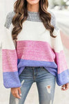 Chic Pink Long Sleeve Knitted Sweater for Women - Casual Round Neck Top with Soft Comfort and Trendy Style