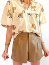 Elegant White Tiger Print Short Sleeve Blouse with Flutter Sleeves