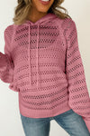 Cozy Women's Peach Blossom Pointelle Knit Hooded Sweater with Raglan Sleeves - Stylish Layering Essential for Fall
