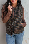 Women's Cozy Green Retro Plaid Zip-Up Winter Vest with Snap Buttons - Stylish Layering Essential for Cold Weather