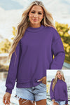 Cozy Women's Reversible Purple Oversized Mock Neck Sweatshirt with Drop Shoulders - Chic Casual Comfort