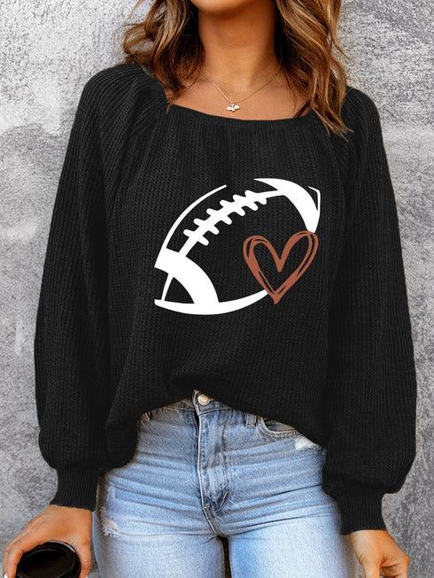 Rugby Chic Black Puff Sleeve Waffle Knit Top