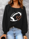 Rugby Chic Black Puff Sleeve Waffle Knit Top