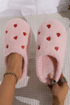 Cozy Women's Pink Heart-Embroidered Plush Slip-On Slippers for Comfort and Chic Style at Home