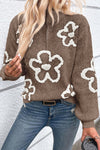 Trendy Women's Half-Zip Floral Sweater in Parchment with Stand Neck - Cozy Fall Essential for Stylish Outfits