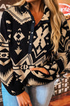 Plus Size Women's Cozy Black Western Aztec Plush Sweatshirt with Half Button Collar for Effortless Style