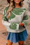 Cozy Women's Green Floral Oversized Sweater with Wide Sleeves for Chic Fall Style and Comfort