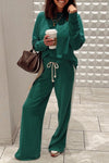 Women's Sea Green Pullover and Varsity Stripe Drawstring Pants Set - Comfy Casual Loungewear for Relaxed Style