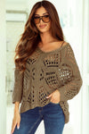 Cozy Women's Khaki V-Neck Dolman Sleeve Sweater - Stylish Knit Top for Casual Outings and Everyday Wear
