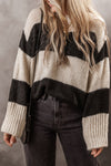 Cozy Women's Colorblock Pullover Sweater in Jet Stream - Loose Fit Knit for Stylish Casual Fall Looks