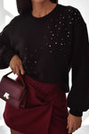 Chic Women's Black Rhinestone Pullover Sweatshirt - Sparkling Casual Style for Effortless Comfort and Trendy Looks
