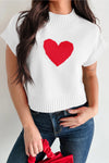 Trendy Women's White Cropped Heart Graphic Sweater - Cute Short Sleeve Top for Valentine's Day Casual Style