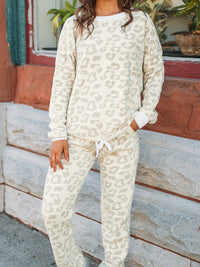 Leopard Print Cozy Lounge Set with Drawstring Pants