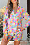 Women's Cozy Pink Valentine's Day Candy Heart V-Neck Tunic & Shorts Pajama Set for Relaxing Nights at Home