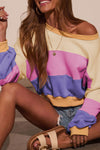 Trendy Women's Color Block Cropped Sweatshirt with Drop Shoulders in Chic Patchwork Design for Casual Comfort