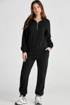 Women's Black Half-Zip Pullover Activewear Top & Joggers Set - Stylish, Comfortable Fitness Outfit for Everyday Wear
