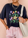 Floral Charm Black Crewneck Graphic Tee