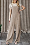 Chic Women's Parchment Ribbed Knit Wide Leg Overalls with Pockets for a Relaxed, Stylish Fit