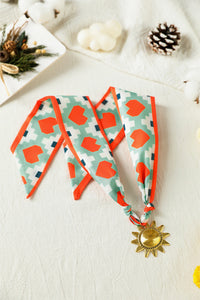 Vitality Orange Geometric Heart Print Scarf Golden Sun Pendant Boho Necklace