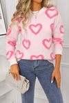 Women's Cozy White Chenille Heart Print Sweater - Soft, Comfortable Valentine's Day Gift for Stylish Women