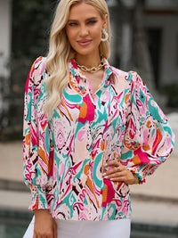 Casual Polo Printed Zipper Lapel Long Sleeve T-shirt