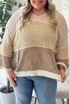 Plus Size Women's Cozy Colorblock Hooded Jumper in Parchment - Stylish Knit with Trendy Cutout Details