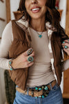 Stylish Women's Coffee Plaid Zip-Up Puffer Vest - Cozy Fall & Winter Outerwear with Trendy Fit and Warm Layering Comfort
