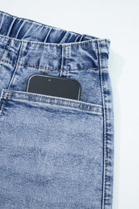 High-Waisted Cotton Blend Barrel Jeans in Medium Blue with practical styling, blue, photo 10