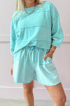 Mint Green Women's 3/4 Sleeve T-Shirt with Lace-Up Shorts Set - Trendy Summer Casual Outfit for Effortless Style
