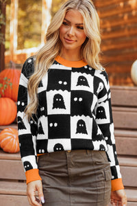 Stylish Women's Black High Neck Sweater with Geometric Print and Drop Shoulders - Cozy Modern Fit for All Occasions