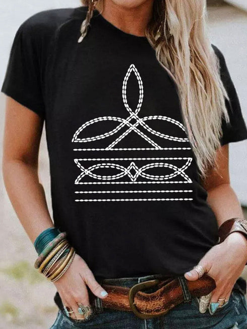 Bold Western Print Slim Fit Round Neck T Shirt for Men