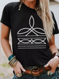 Bold Western Print Slim Fit Round Neck T Shirt for Men
