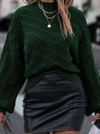 Green Lantern Sleeve Mock Neck Cable Knit Sweater