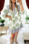 Women's Green Floral Mini Dress with Ruffle and Patchwork Details - Ideal Spring Outfit for Casual Outings