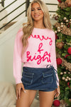 Cozy Women's Pink Waffle Knit Sweater - Merry & Bright Holiday Style for Festive Comfort and Warmth